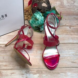 Guess Pink Felecia Shiny Ankle Strap Heels